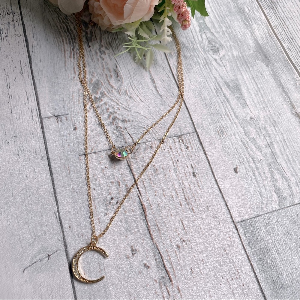 Vintage Moon necklace multi layer gold plated - Picture 3 of 5